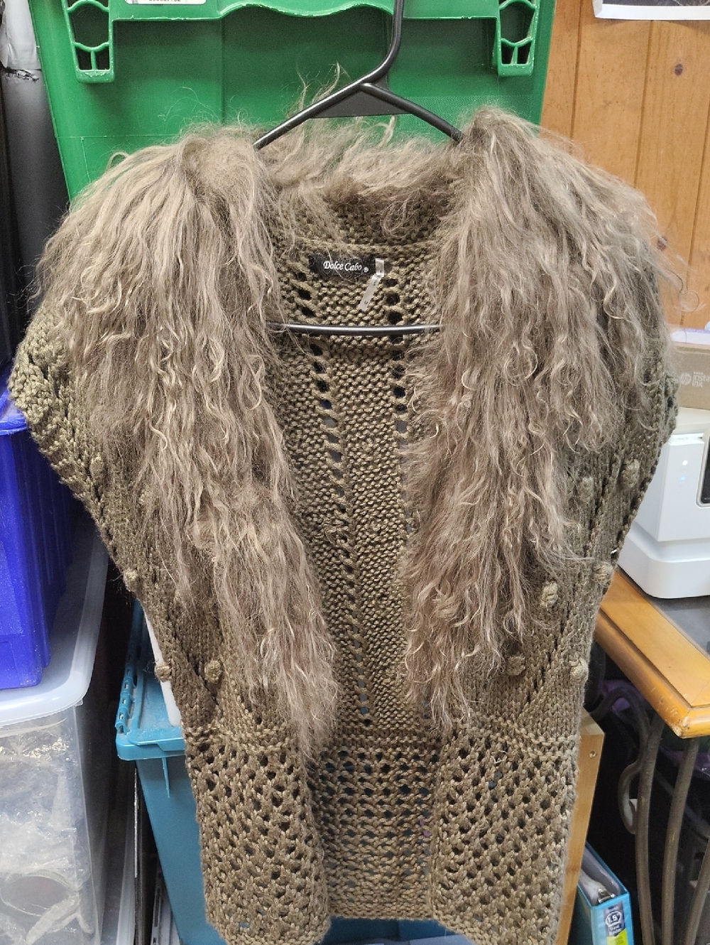 Dolce Cabo Taupe Cable Knit Mongolian Lamb Fur Trim